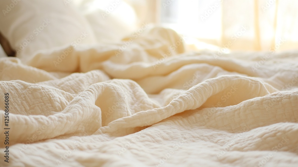 Poster soft and cozy bedding with light fabrics emphasizing comfort in a modern bedroom setting : generativ