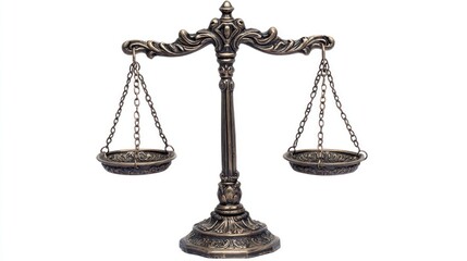 Ornate brass scales of justice on white. Legal concept