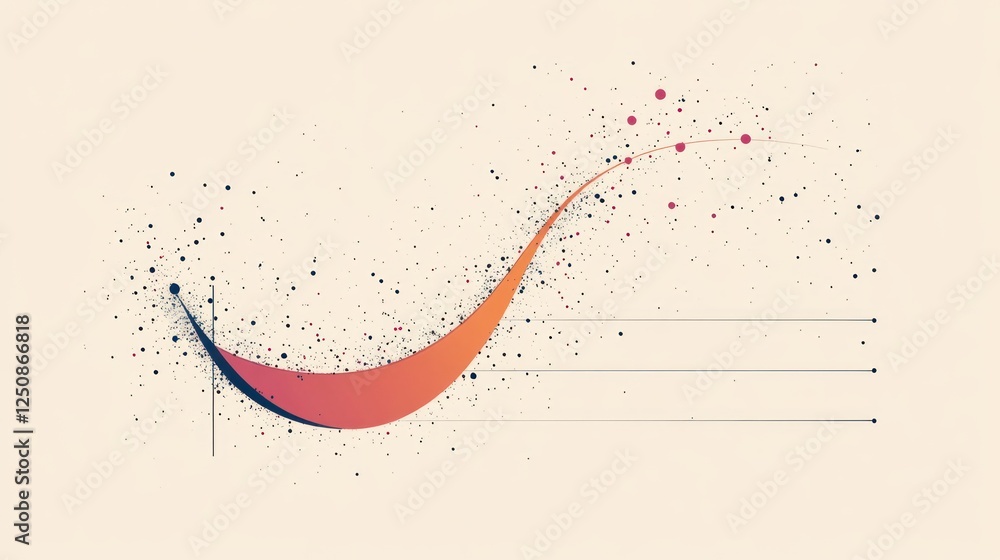 Poster abstract curved line formed by connected dots and lines, gradient color, data visualization concept.