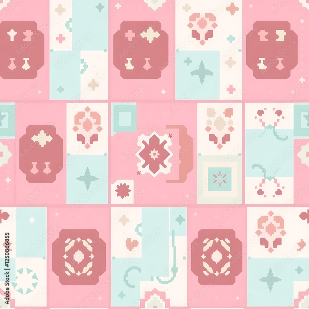 Poster pastel patchwork pattern: a seamless pattern featuring a charming patchwork design in soft pastel hu