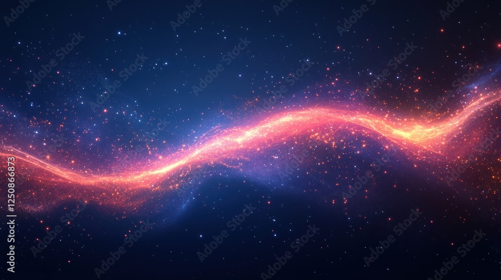 Poster abstract cosmic wave with glowing particles and nebula effect.