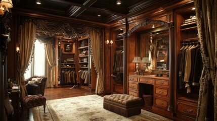 Elegant Wooden Closet with Rich Textures and Stylish Organization