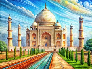 Fototapeta premium High-resolution close-up: intricate pencil details capture the Taj Mahal's majestic macro beauty.