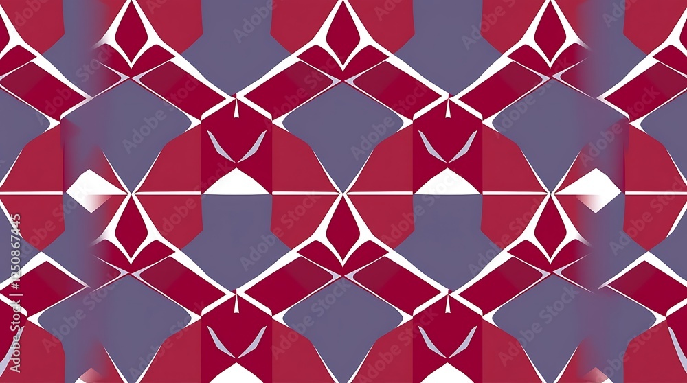 Poster Geometric Crimson and Slate Pattern: A captivating seamless pattern featuring a repeating geometric design in shades of crimson and slate grey.