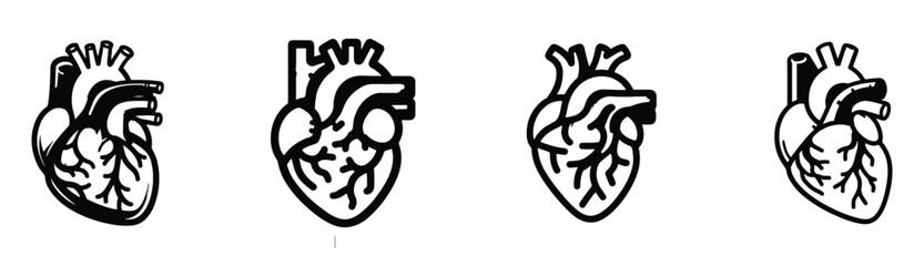 set of bundle outline style human heart icon