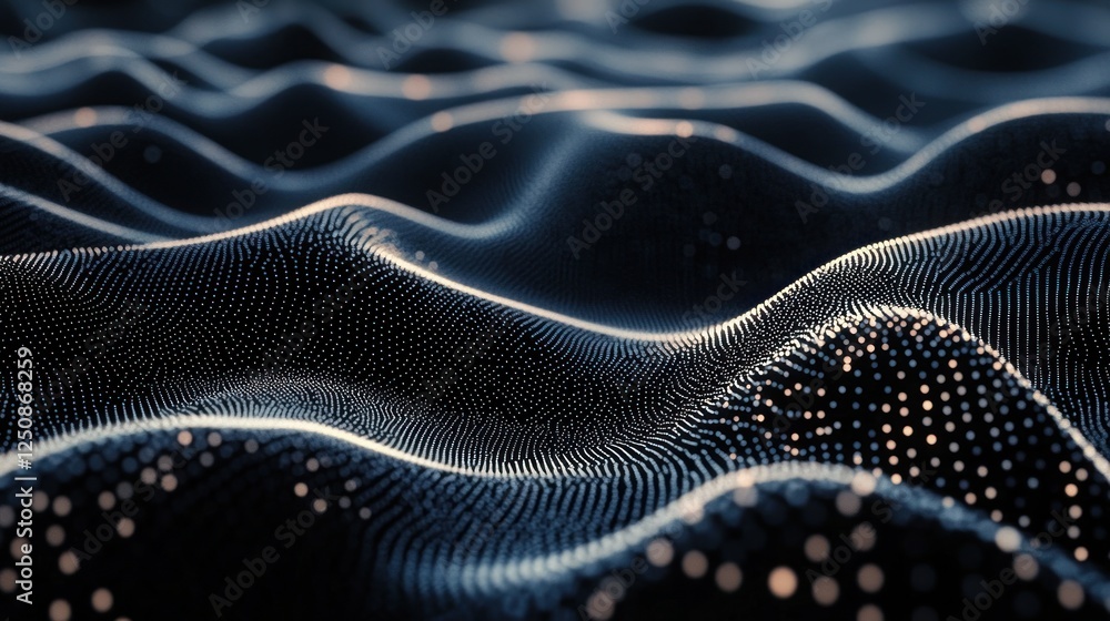 Poster abstract dark blue wave pattern with glowing particles.