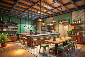 Render cafe bar restaurant interior Pub Interior and empty office design, Computer generated image. 3d 