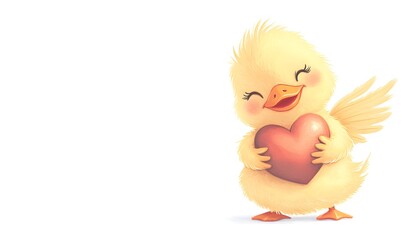 Happy Chick Holding a Big Red Heart