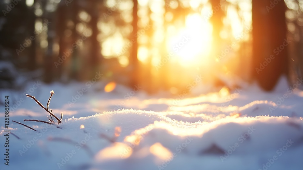 Poster golden sun rays shining through snowcovered forest ground creating a magical winter scene : generati