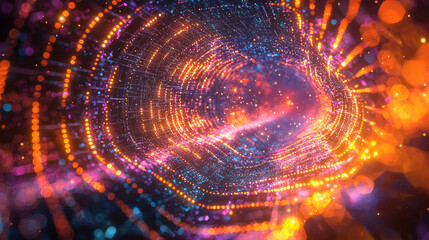 Obraz premium glowing digital tunnel with vibrant particles and futuristic energy