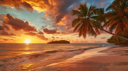 Fototapeta premium Spectacular Sunset Paradise: Tropical Beach Scene