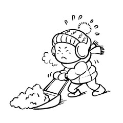 雪かきをしている男の子　シンプル
