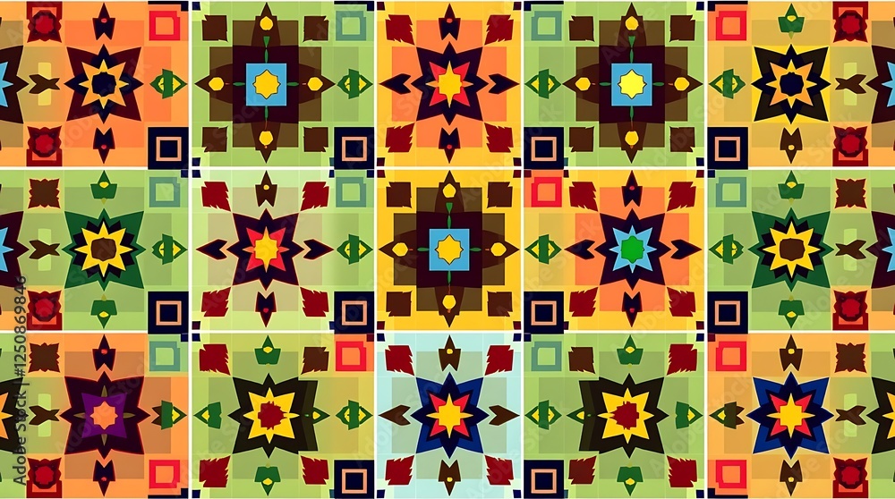 Poster vibrant geometric pattern: a mesmerizing pattern of colorful geometric shapes, creating an intricate