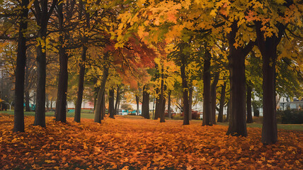 autumn landscape  Colorful foliage in the park Falling leaves natural