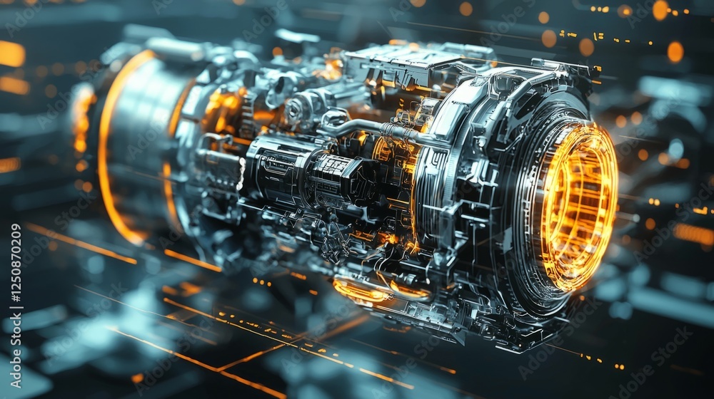 Poster futuristic engine with glowing elements and high-tech design