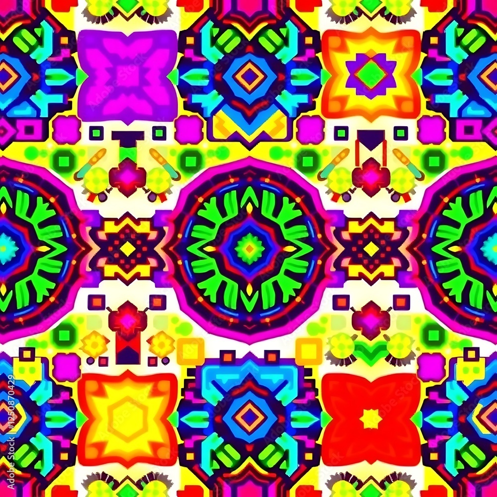 Poster vibrant aztec tile pattern: this intricate and colorful design features a kaleidoscope of geometric 