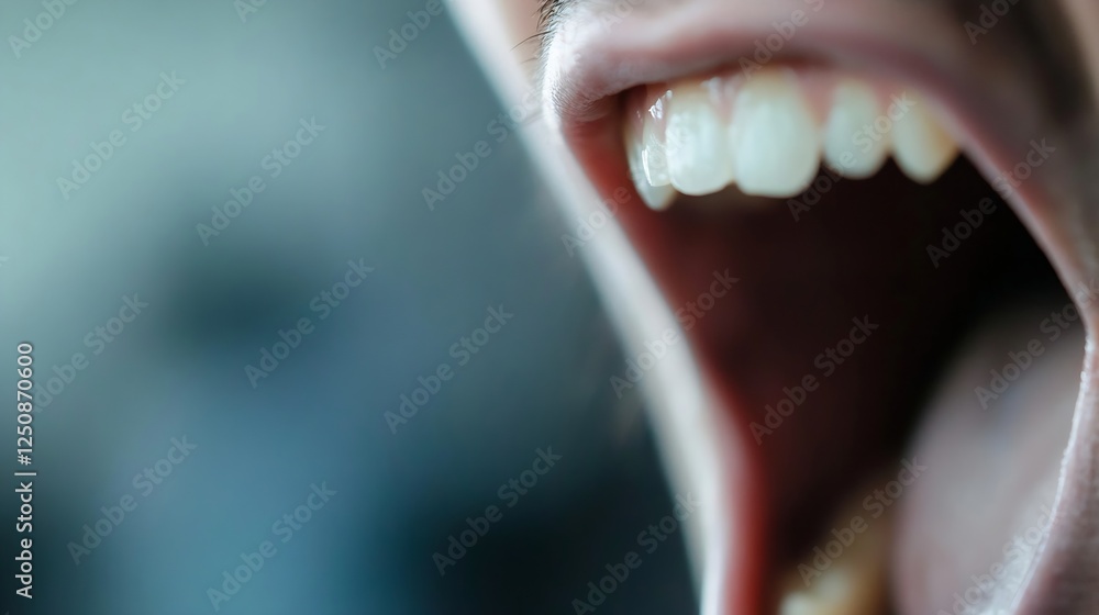 Poster closeup view of a person yelling with open mouth showcasing emotions and passion : generative ai