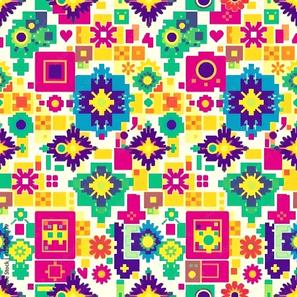 Aufkleber vibrant geometric pixel pattern: a lively and colorful seamless pattern featuring a mix of pixelated