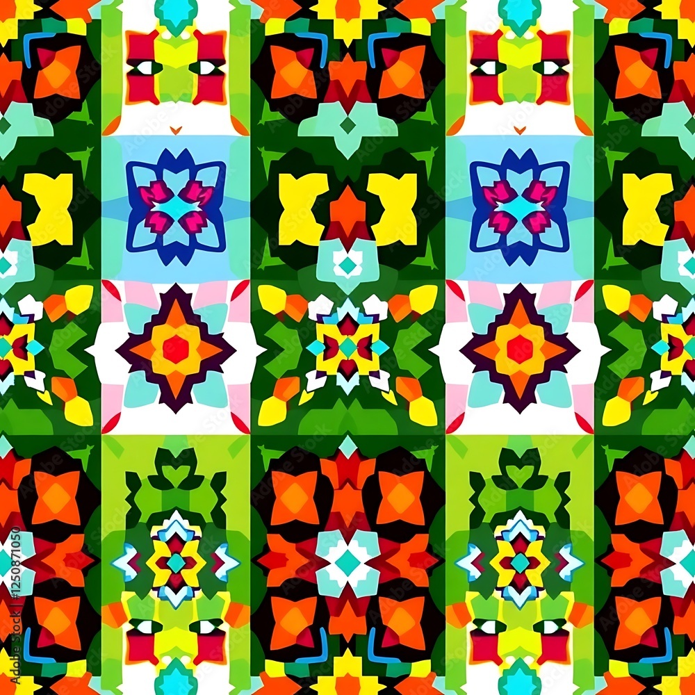 Aufkleber vibrant geometric textile: a dazzling array of colorful geometric patterns, reminiscent of tradition