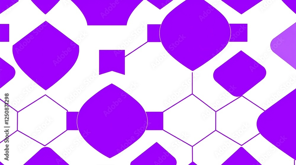Poster abstract violet geometric pattern: an array of vibrant violet shapes, including hexagons, diamonds, 