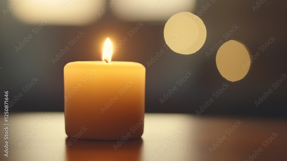 Aufkleber Serene glowing candle with soft light creating a relaxing atmosphere for meditation and ambiance : Generative AI