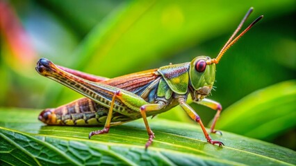 Grasshopper leap tropical garden nature photography close-up view insect behavior