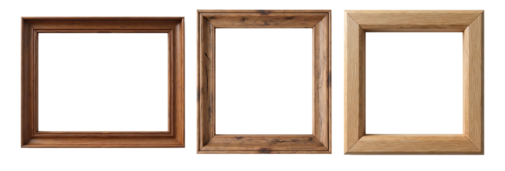 Antique solid wood picture frames in claasical vintage and Natural simplicity style, transparent background, png file, 300dpi