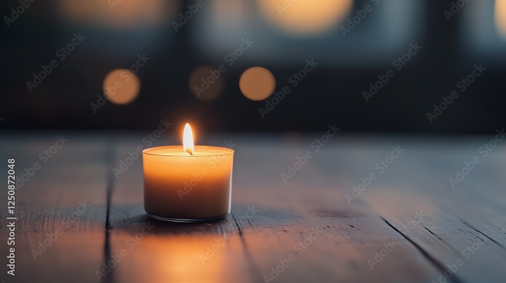 Aufkleber gently flickering candle in a glass holder creating a warm and cozy atmosphere in a dimly lit room :