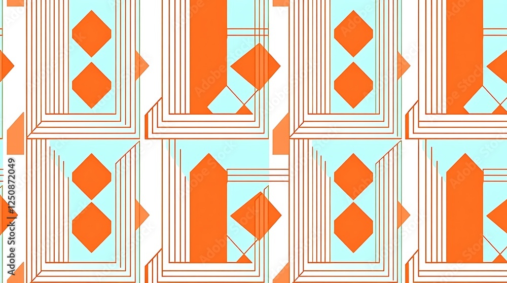 Poster geometric abstract pattern: vibrant orange and teal geometric shapes create a modern, repeating patt