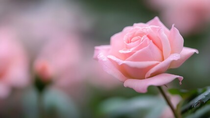 Stunning close up of a blooming pink rose with delicate petals and vibrant colors in a natural setting : Generative AI
