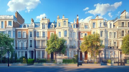 Obraz premium Georgian terraced town house home and apartments in Victorian London England UK which are a popular luxury style of housing in historic city areas, construction stock illustration image