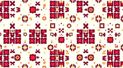 Fototapeta premium Red and Yellow Geometric Pattern: A vibrant and modern seamless pattern with red and yellow geometric shapes in a minimalist design. Ideal for backgrounds, textiles, and digital design projects. 