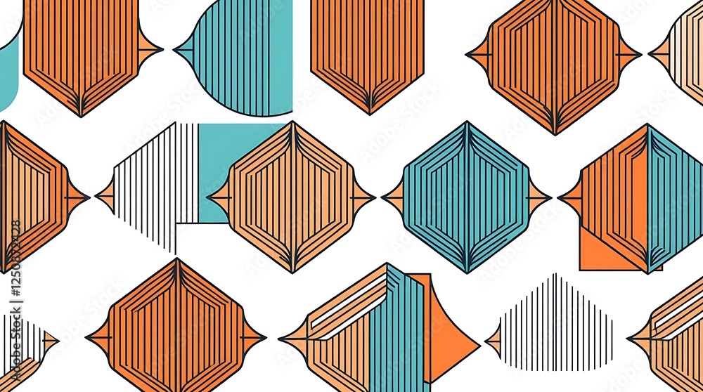 Poster abstract geometric pattern: a repeating pattern of vibrant hexagons in shades of blue, orange and br