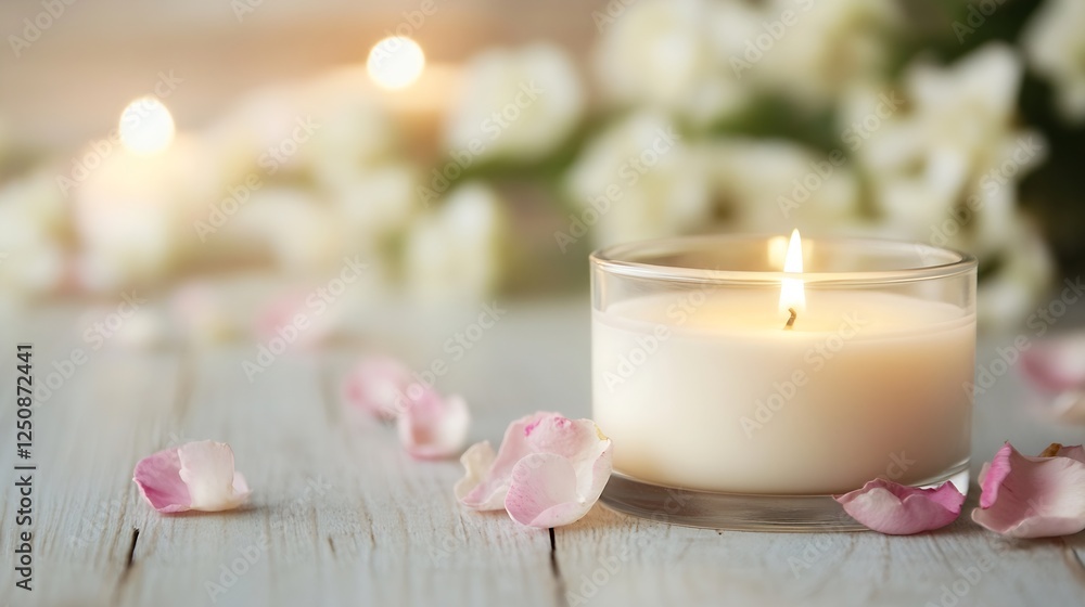Poster serene candle surrounded by rose petals creating a tranquil atmosphere for relaxation and meditation