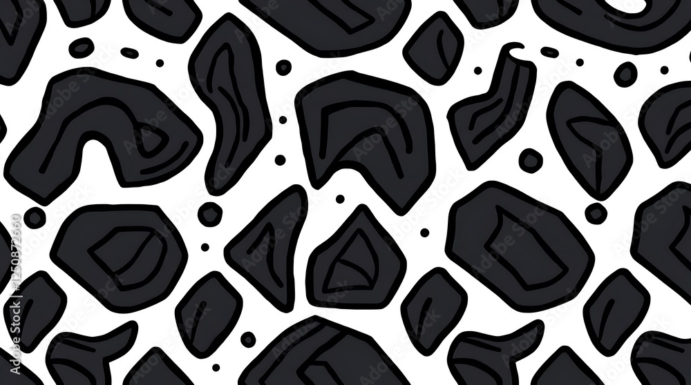 Poster abstract black and white pattern: a seamless, repeating pattern featuring abstract black shapes on a