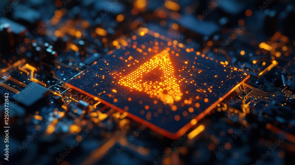 Aufkleber glowing triangle symbol on a computer chip.