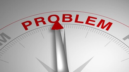 Problem text or word with a gauge arrow on a compass, representing guidance and direction on a clean white background. Ideal for business, coaching, consulting, and self-improvement concept