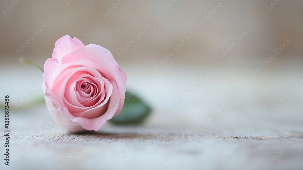 Poster delicate pink rose bloom against a softly blurred background creating a serene and romantic atmosphe