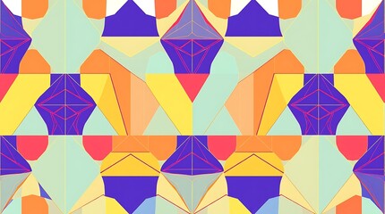 Geometric Kaleidoscope: Vibrant and symmetrical abstract artwork featuring a kaleidoscopic pattern of geometric shapes in a palette of warm and cool tones.