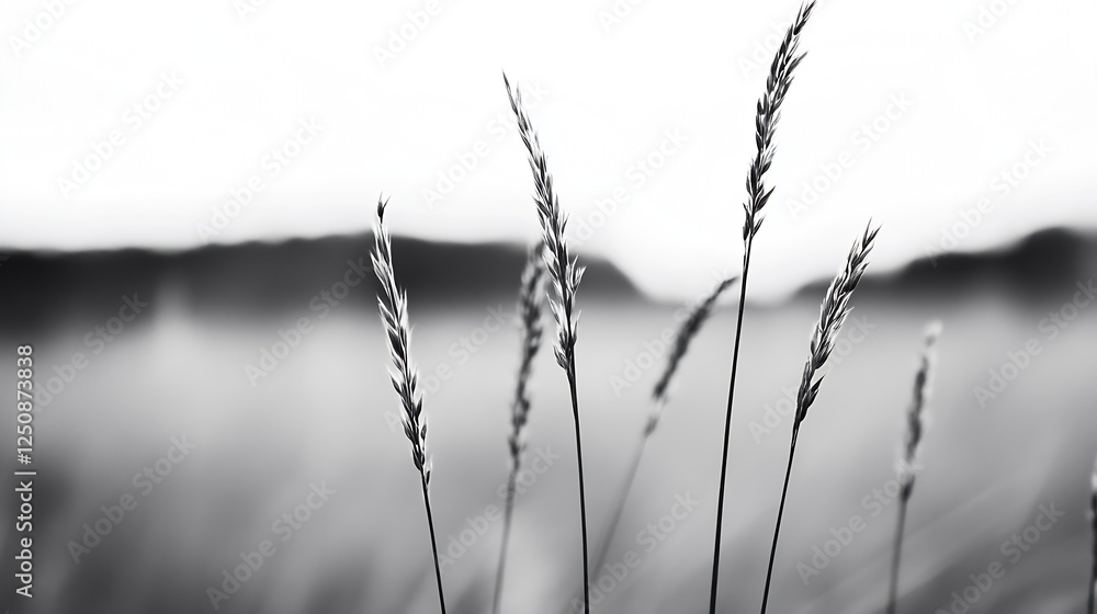 Poster elegant tall grass in monochrome capturing the essence of nature's minimalism : generative ai