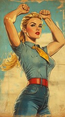 Vintage Pop Art Illustration of a Strong Confident Woman in a Classic Empowerment Pose