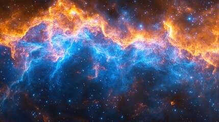 Fototapeta premium Colorful nebula with deep orange and blue gaseous clouds creating breathtaking scene.