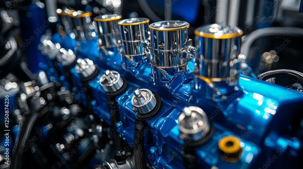 Poster close-up of a high-performance engine with chrome components