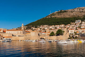 View of the city of Dubrovnik, Croatia. A mountain with a cable car.