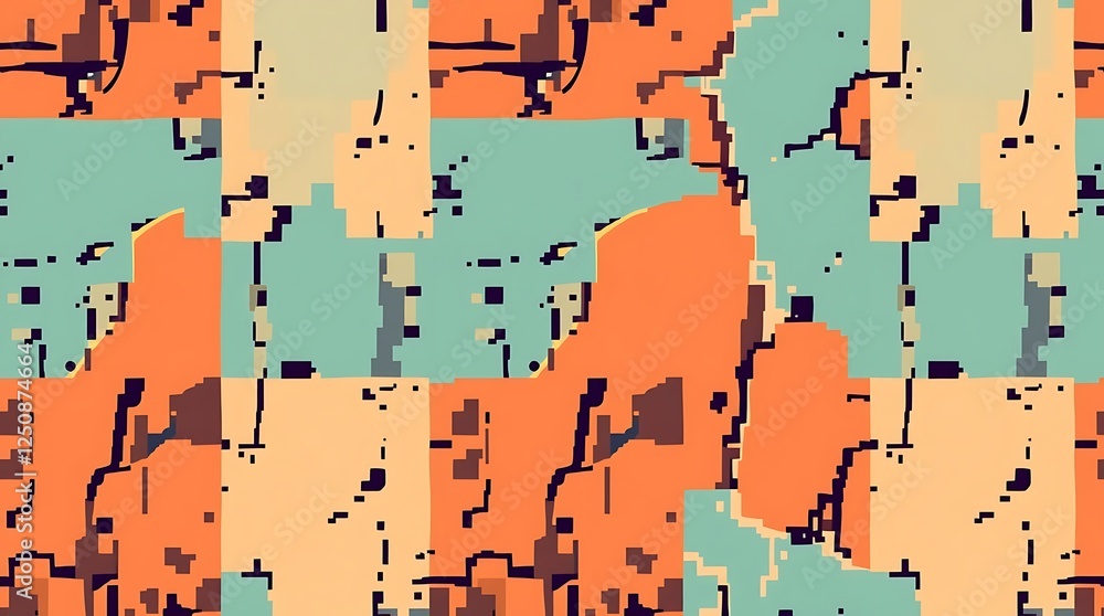 Aufkleber abstract pixel art: a vibrant and dynamic seamless pattern in pixel art style, featuring a blend of 