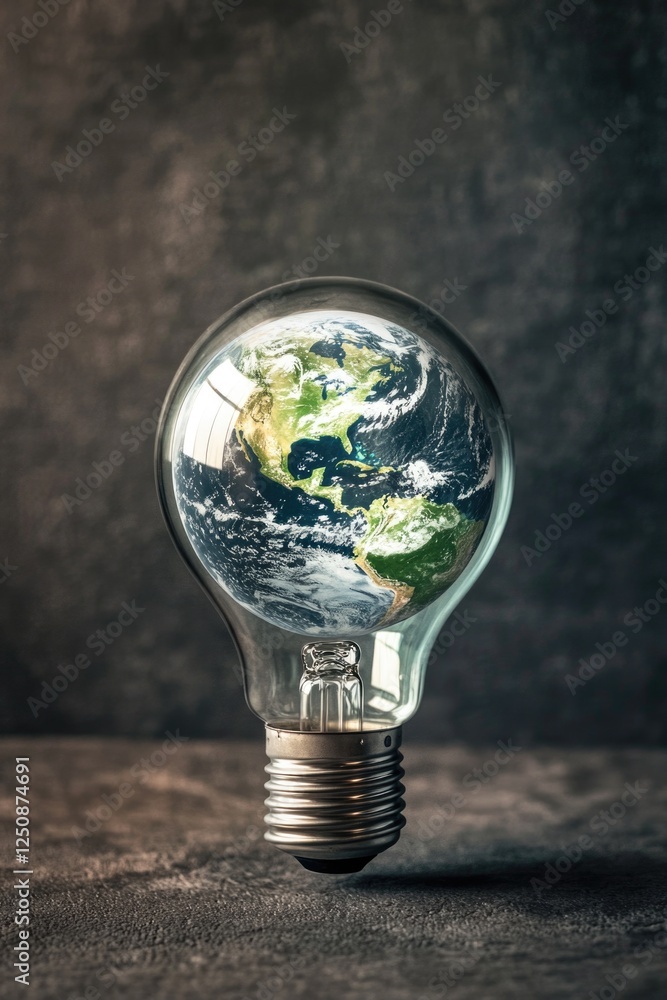 Poster a light bulb with the earth inside, ideal for use in environmental and eco-friendly concepts
