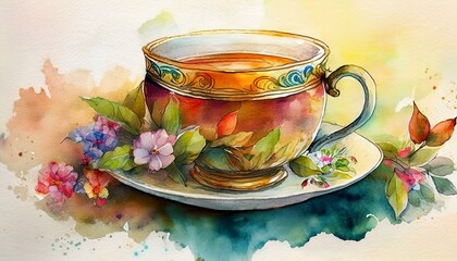 cup of tea with flowers