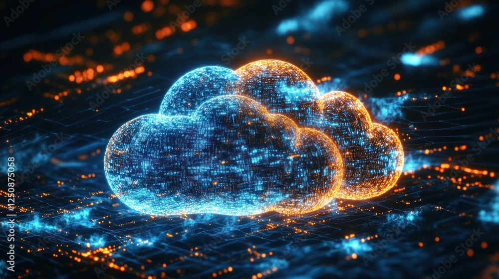 Poster abstract digital cloud computing concept.
