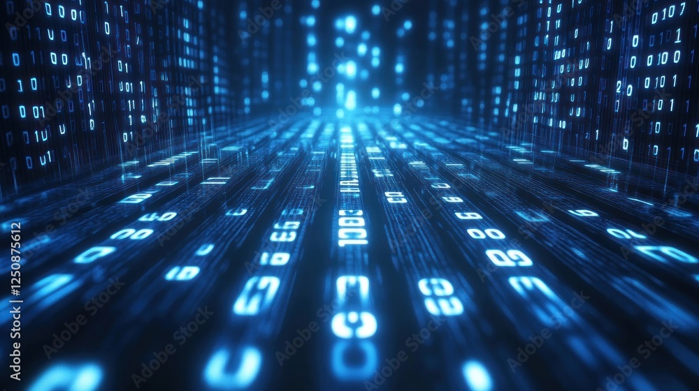 Aufkleber abstract digital data stream flowing in a dark cyberspace.