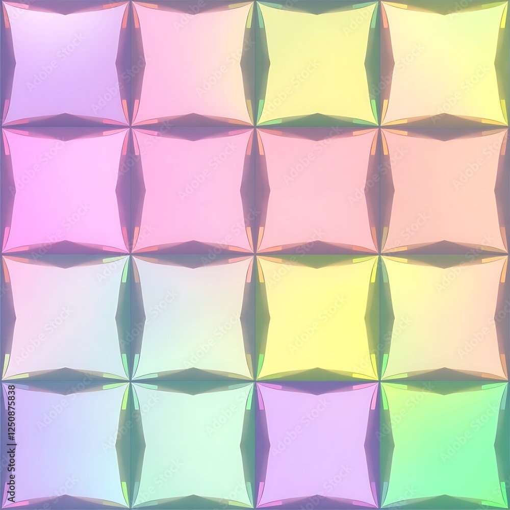Poster pastel geometric pattern: an array of pastel-hued geometric shapes create a vibrant and playful abst